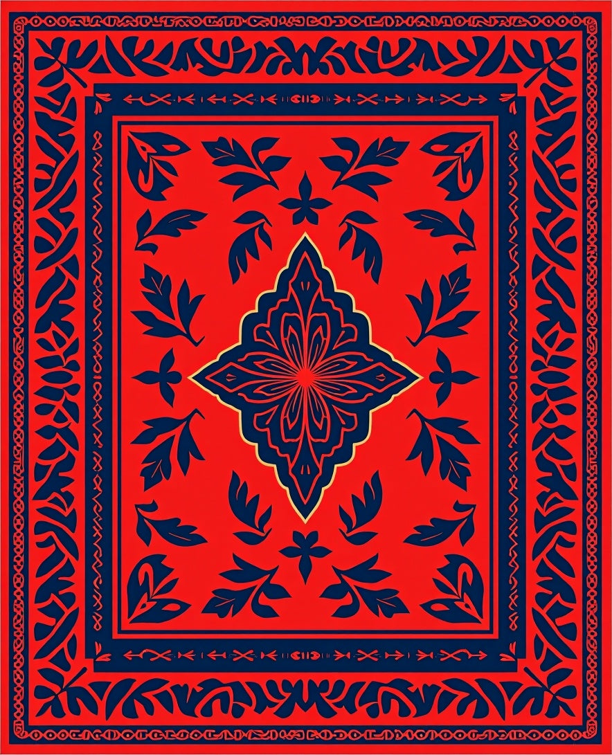 Bold Floral Border With Geometric Accents Rug