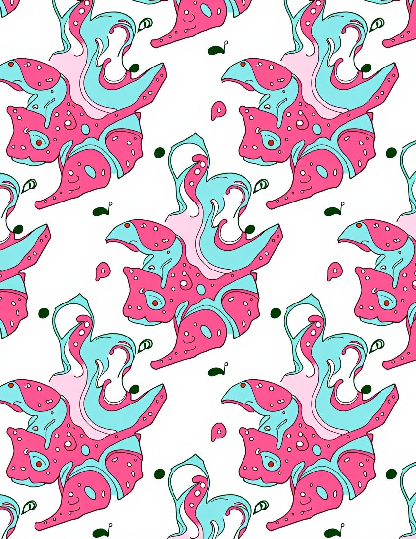 Abstract Pink Blue Swirls Pattern Rug