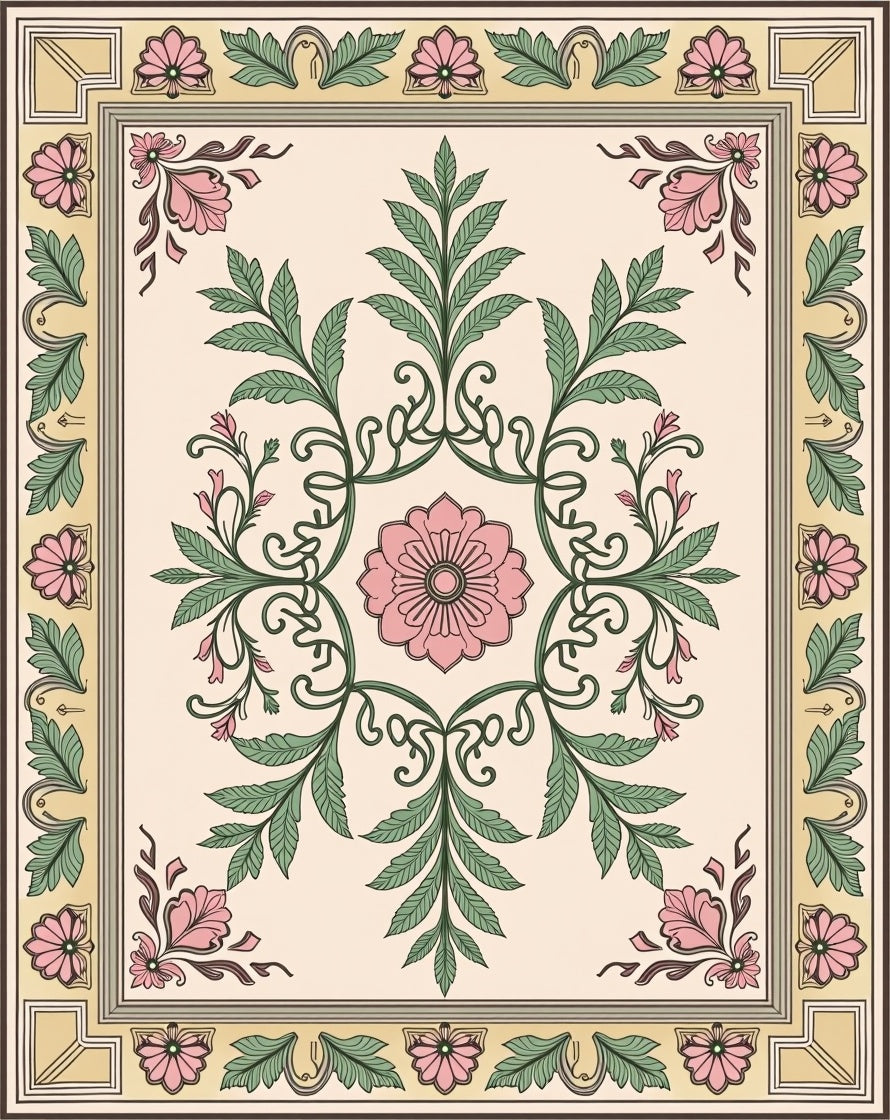 Floral Leafy Scrollwork Traditional Rug