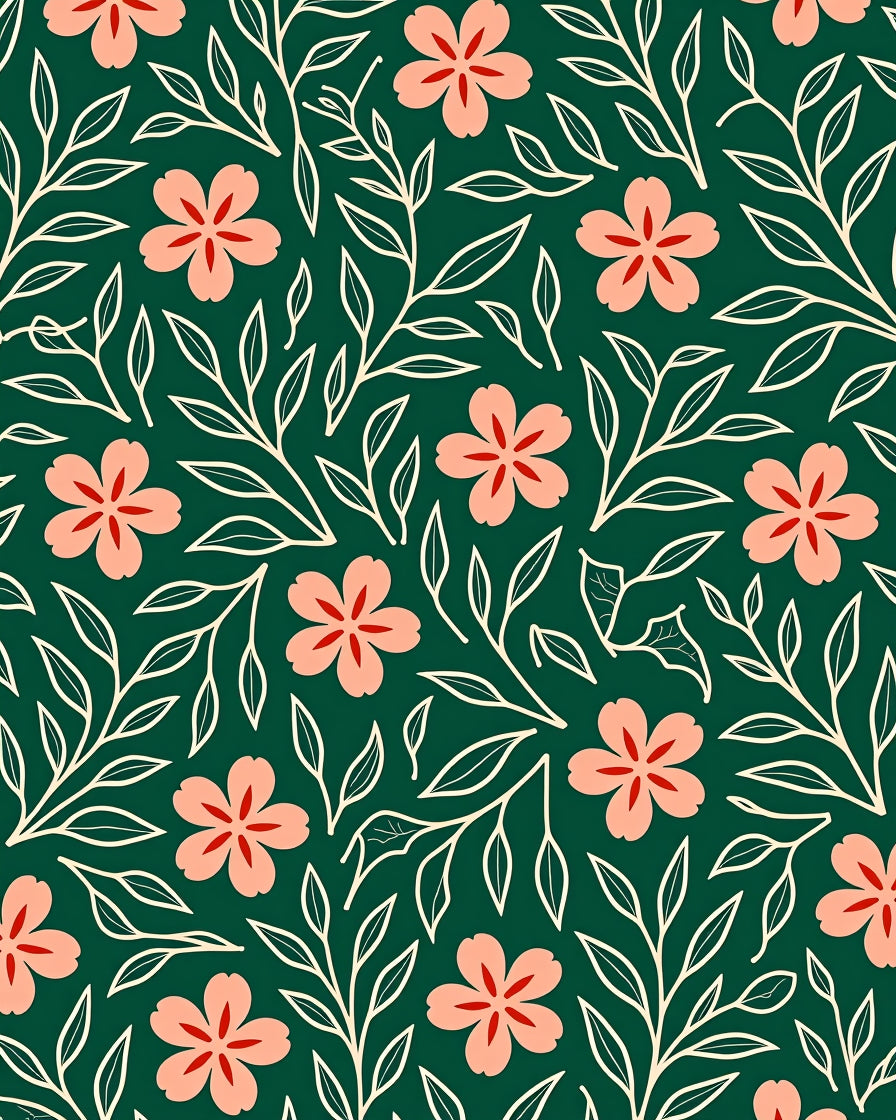 Coral Floral Botanical Design Rug