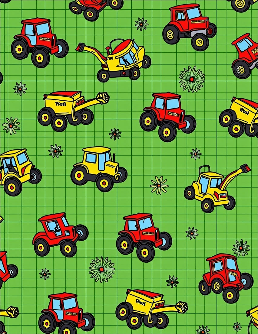 Red and Yellow Tractor Farm Pattern Rug