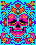 Vibrant Pink Skull Floral Border Rug