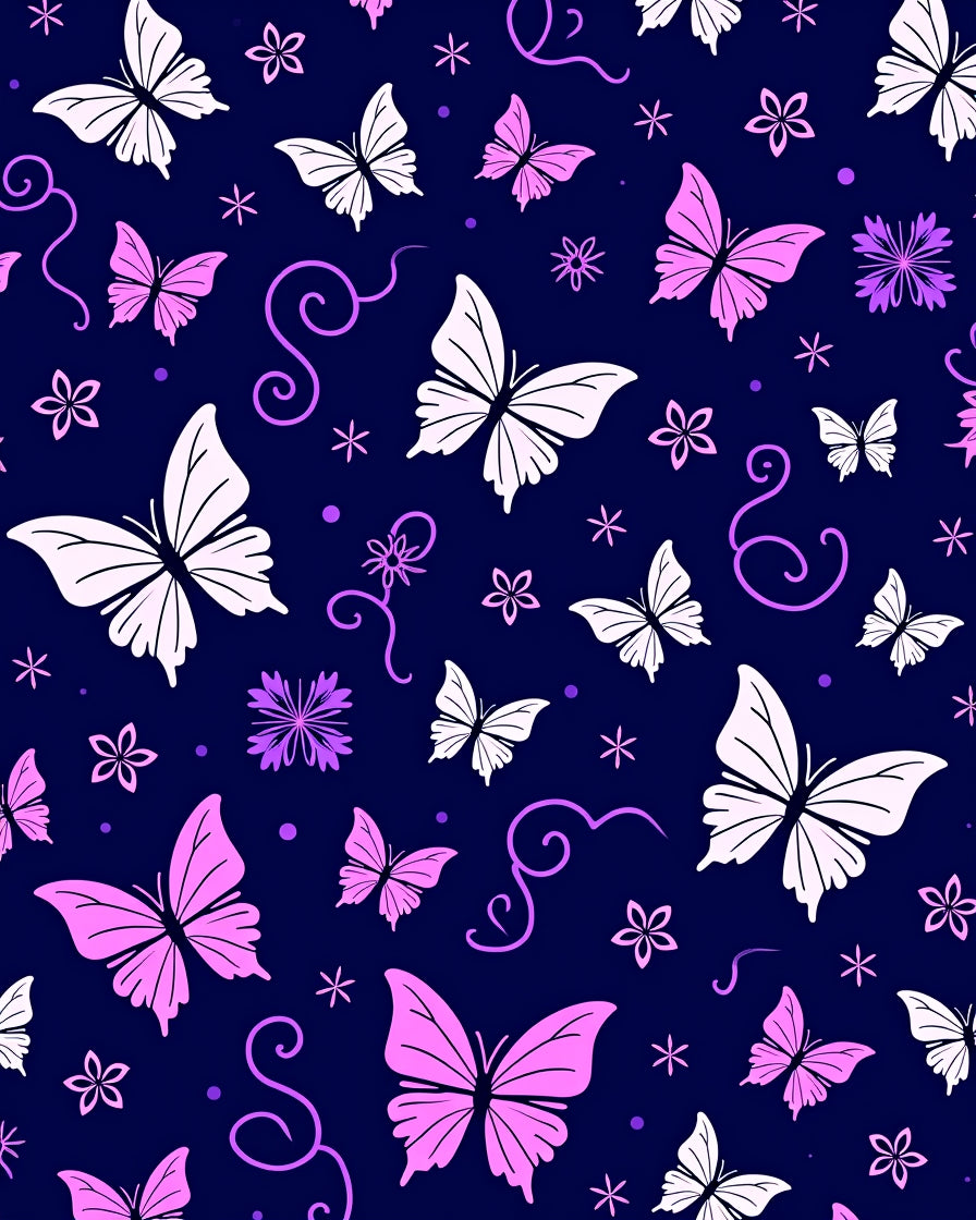 Pink Butterflies Purple Blossoms Pattern Rug