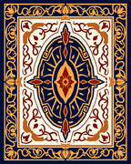 Intricate Navy Gold Medallion Design Rug