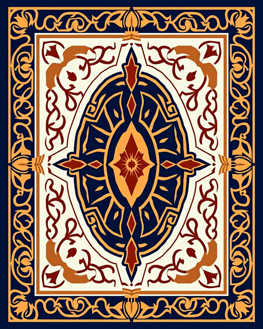 Intricate Navy Gold Medallion Design Rug