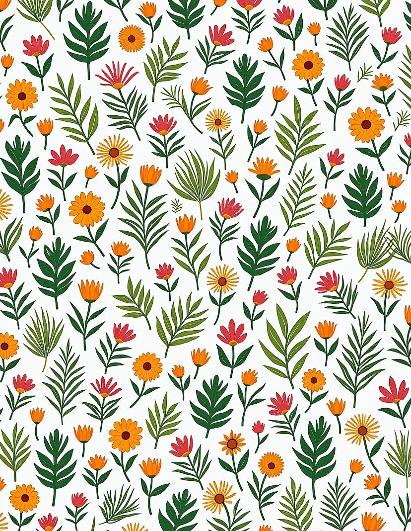 Whimsical Floral Leaf Pattern Rug