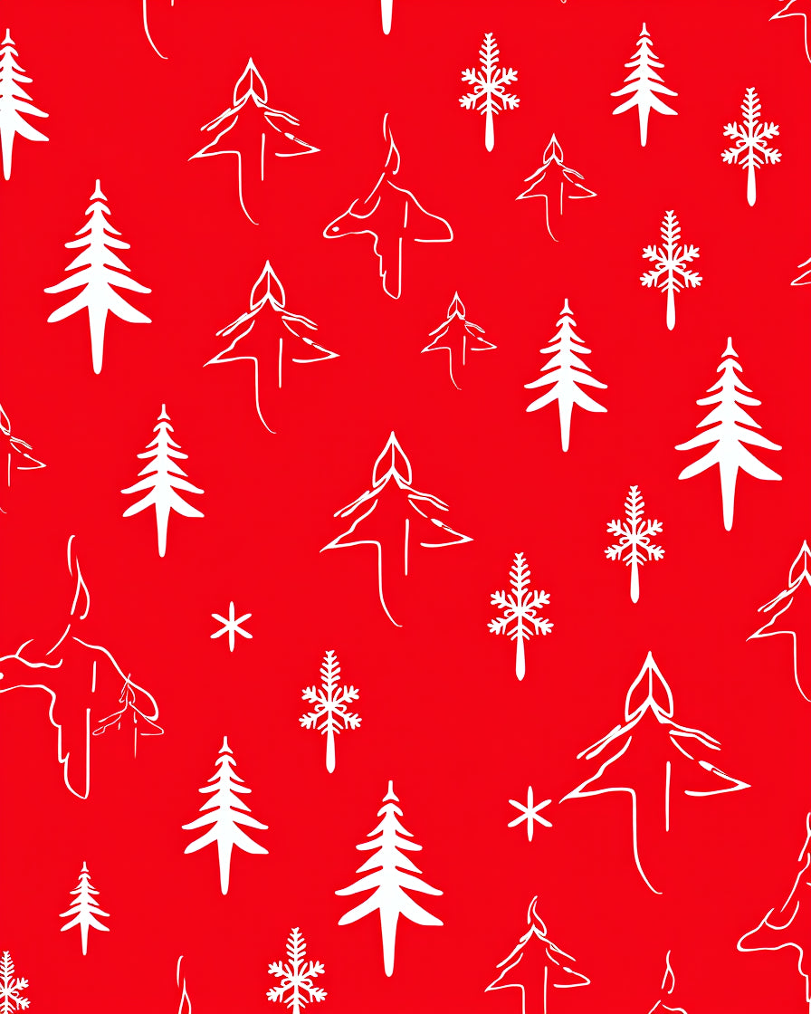 Red Winter Tree Snowflake Sketch Rug