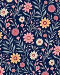 Vintage Floral Pattern On Navy Background Rug