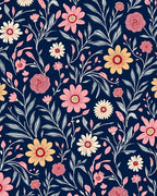 Vintage Floral Pattern On Navy Background Rug