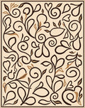 Elegant Brown Leaf Scroll Vine Design Rug