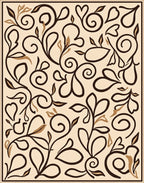 Elegant Brown Leaf Scroll Vine Design Rug