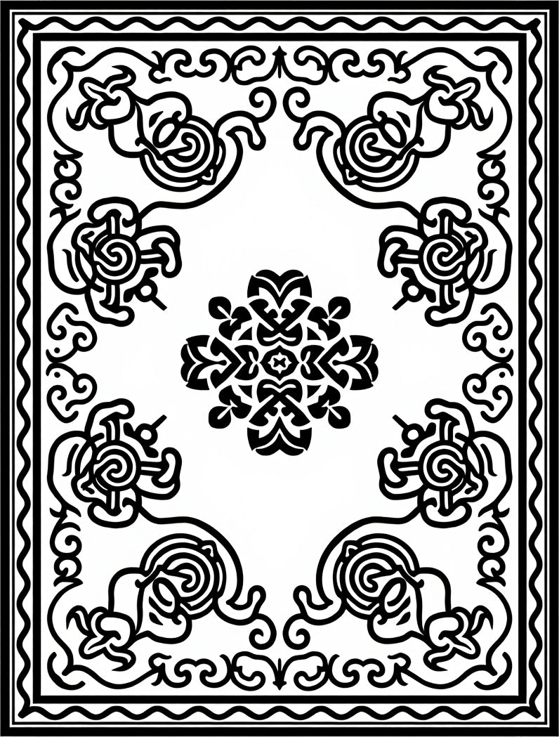 Intricate Scrollwork Floral Medallion Rug