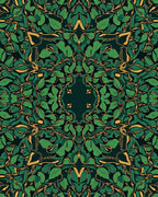 Emerald Green Gold Botanical Pattern Rug