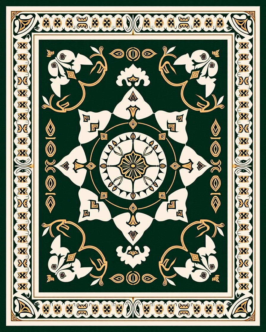 Emerald Gold Intricate Floral Pattern Rug