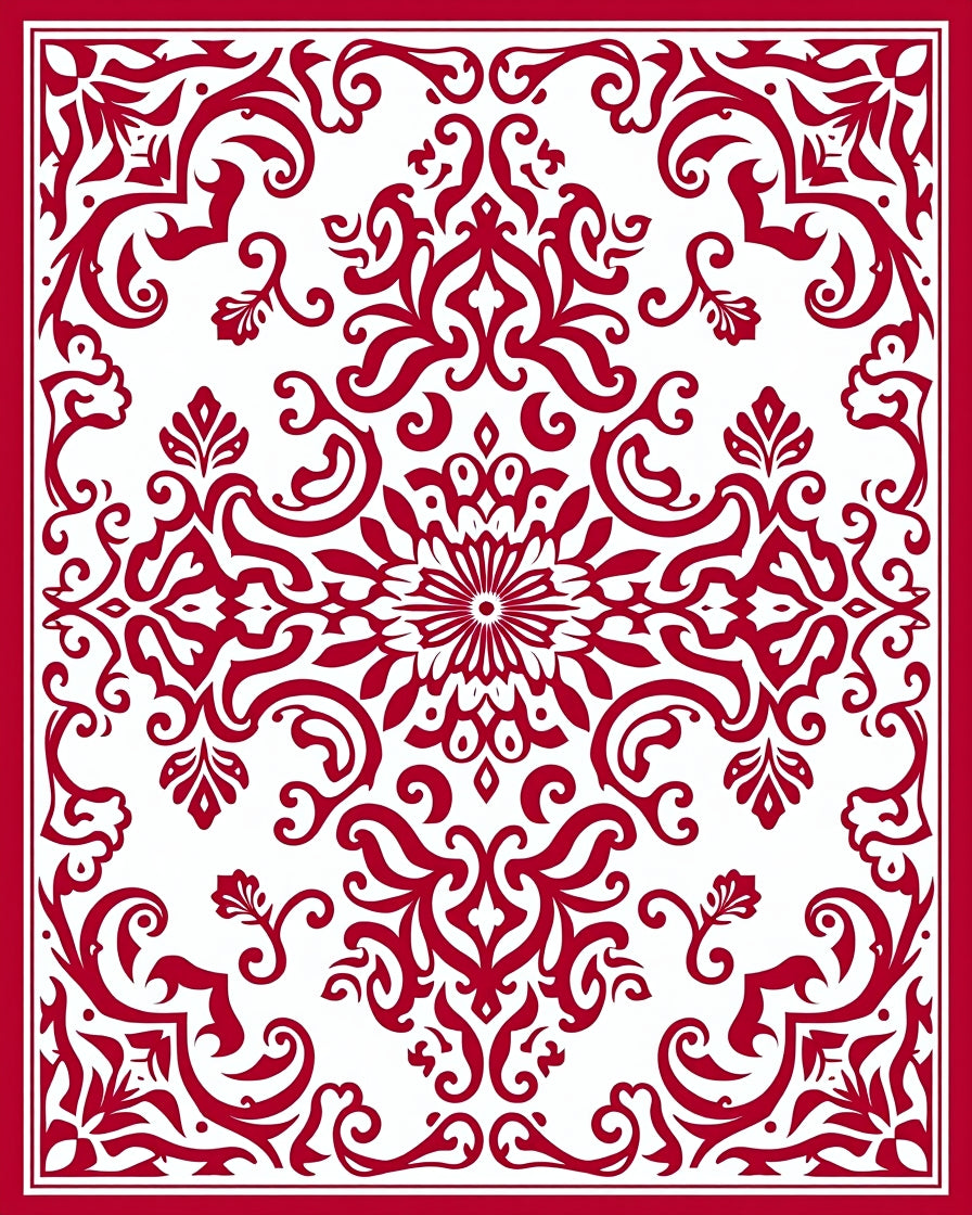 Classic Red Floral Damask Pattern Rug