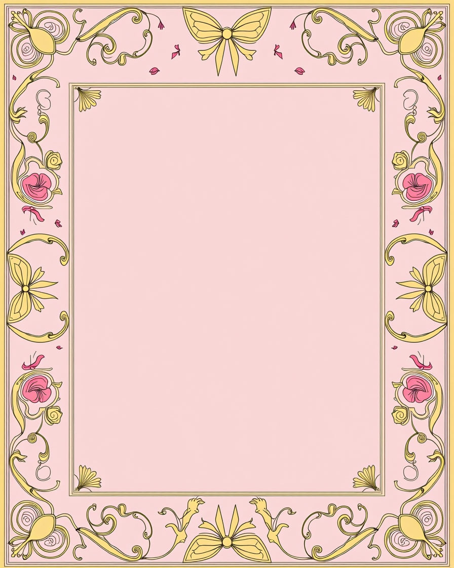 Pink and Yellow Floral Bow Motif Rug