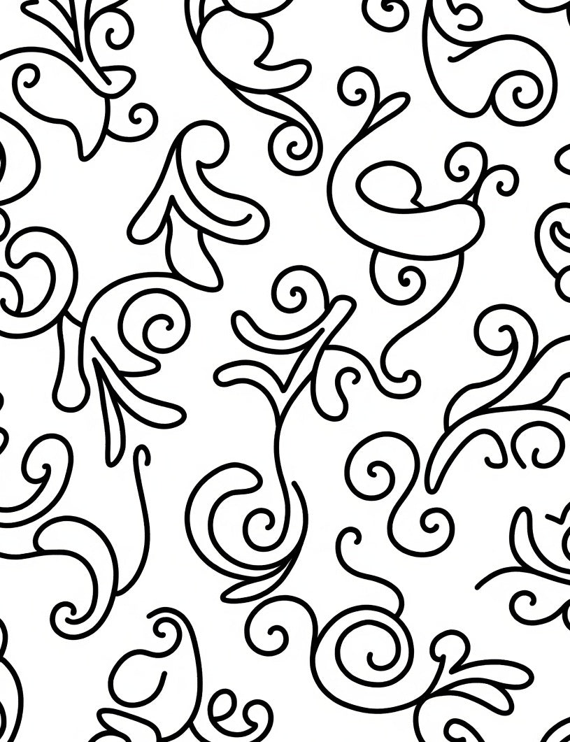 Whimsical Black Flourish Pattern Rug