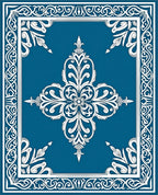 Ornate White Floral Blue Medallion Rug