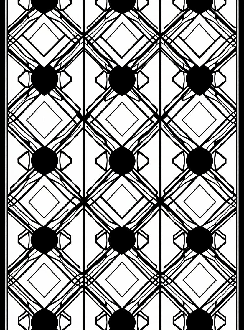 Black White Geometric Diamond Pattern Rug