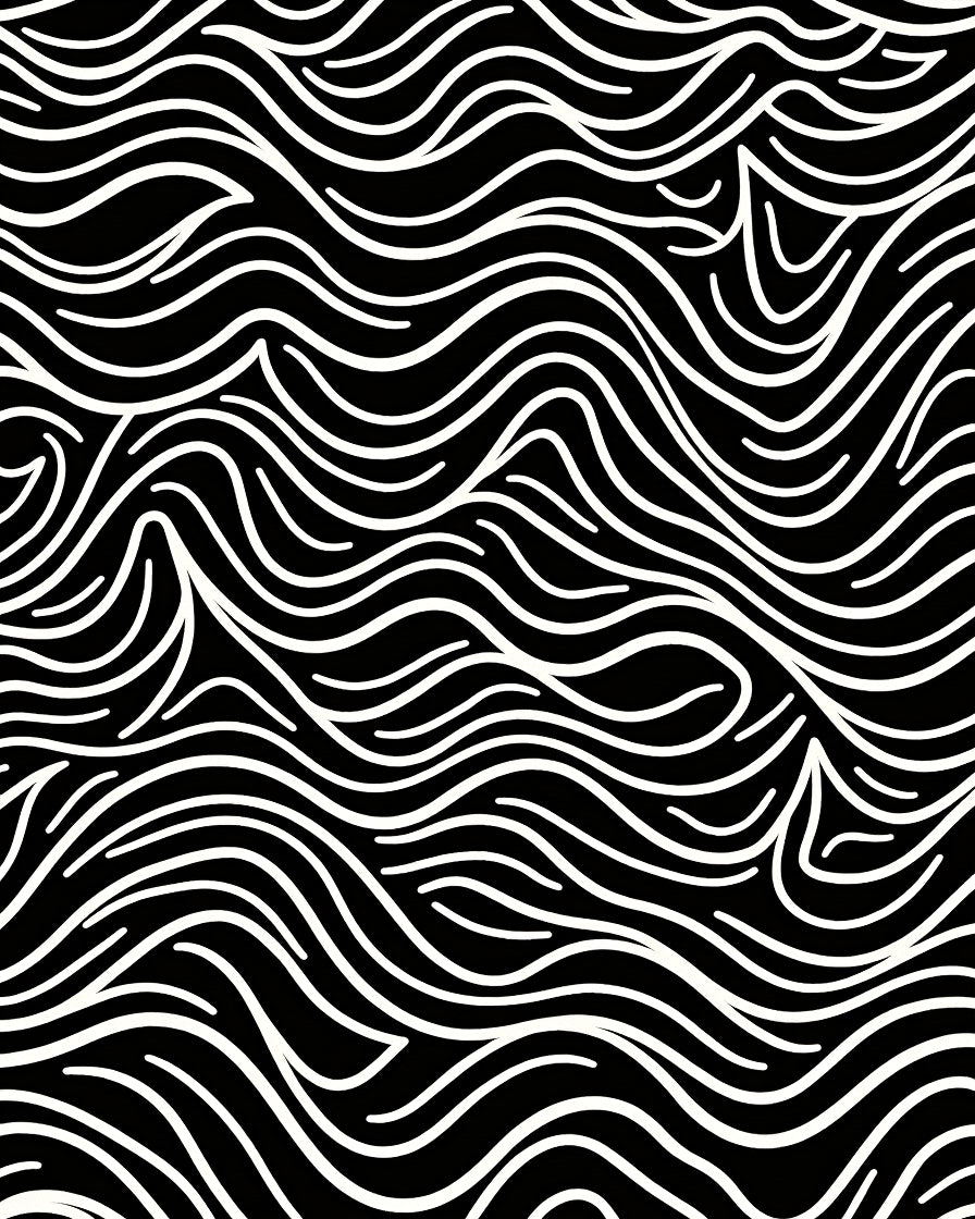 Black White Flowing Lines Pattern Rug