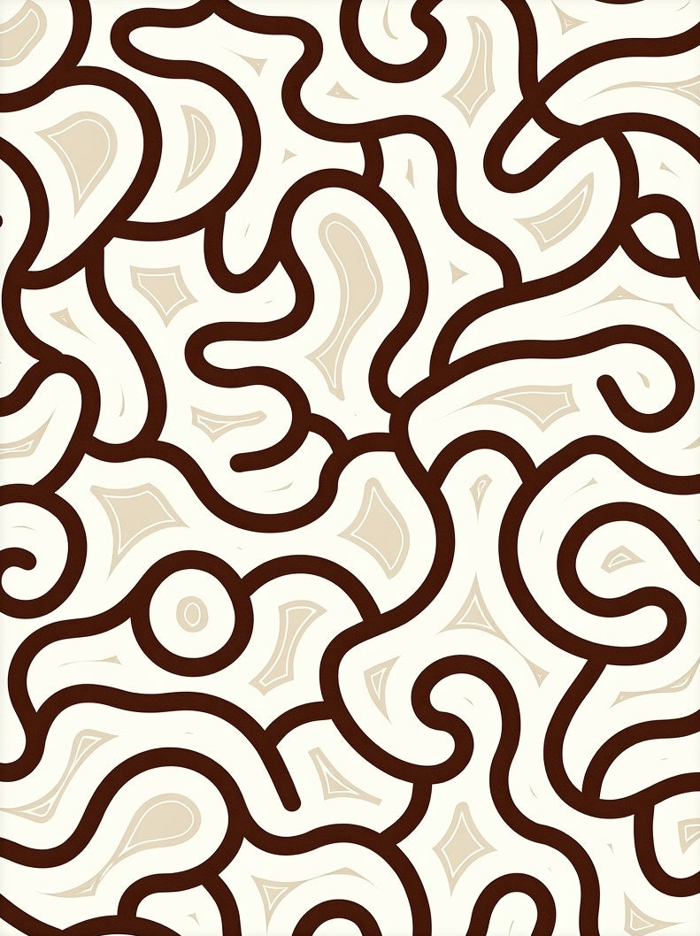 Brown White Swirling Organic Pattern Rug
