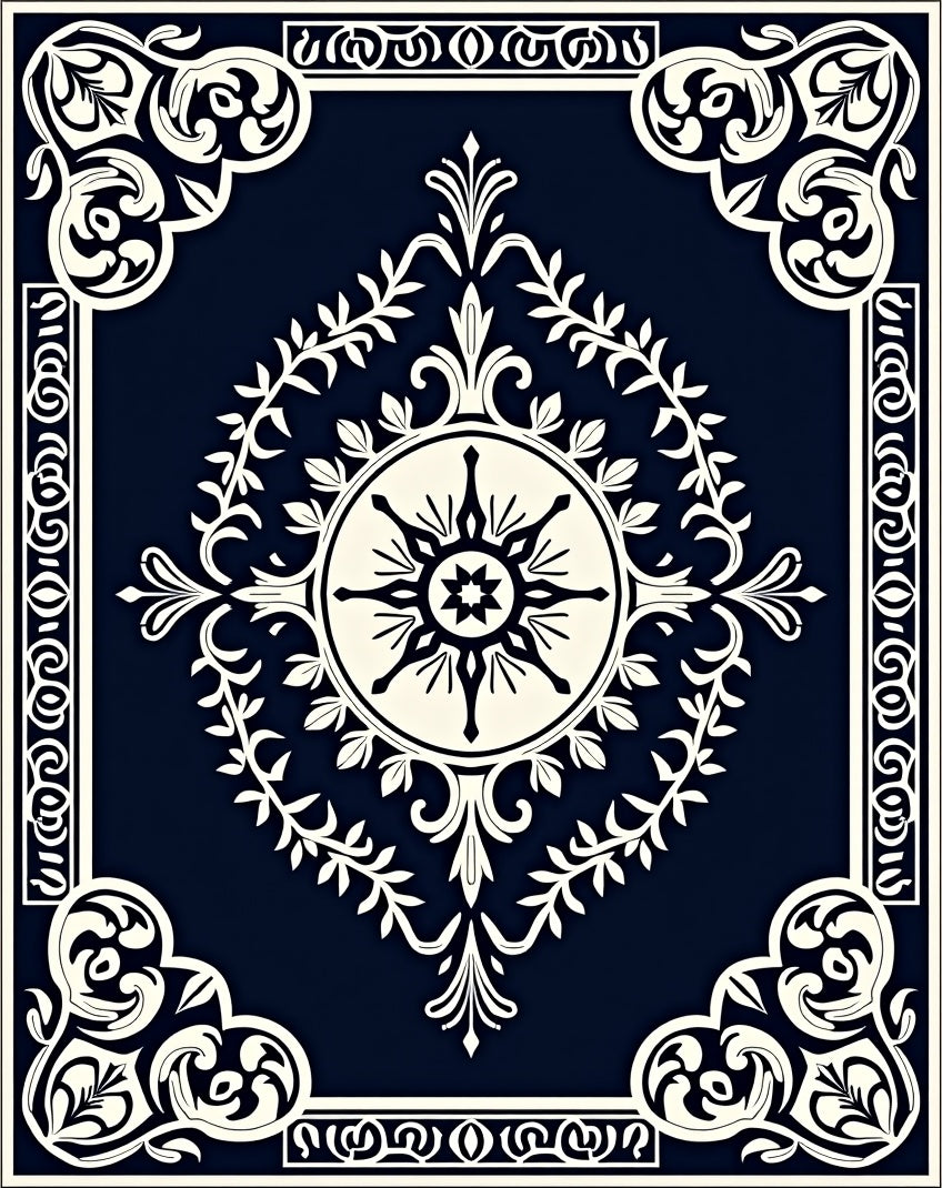 Elegant Dark Floral Motif Rug