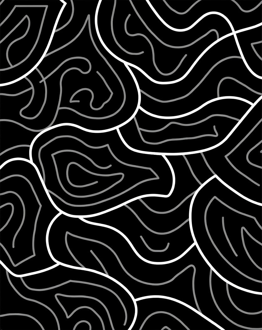 Black White Abstract Contour Design Rug