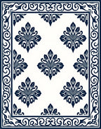 Classic Damask Floral Border Pattern Rug