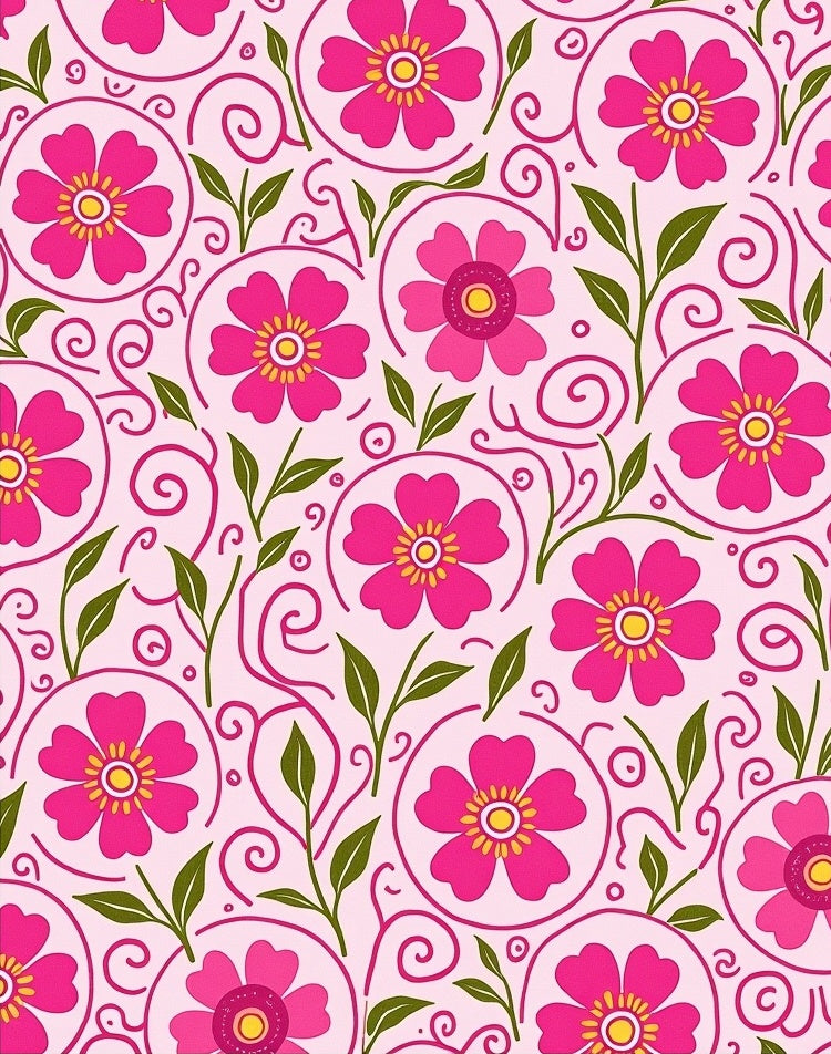 Pink Floral Swirl Pattern Design Rug