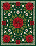 Emerald Green Red Rose Blossom Rug