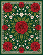 Emerald Green Red Rose Blossom Rug