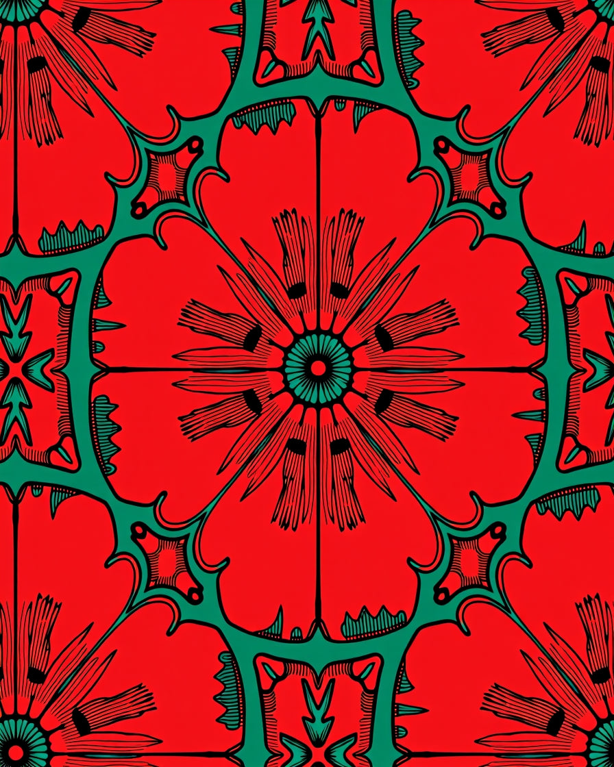 Bold Red and Teal Floral Design Rug