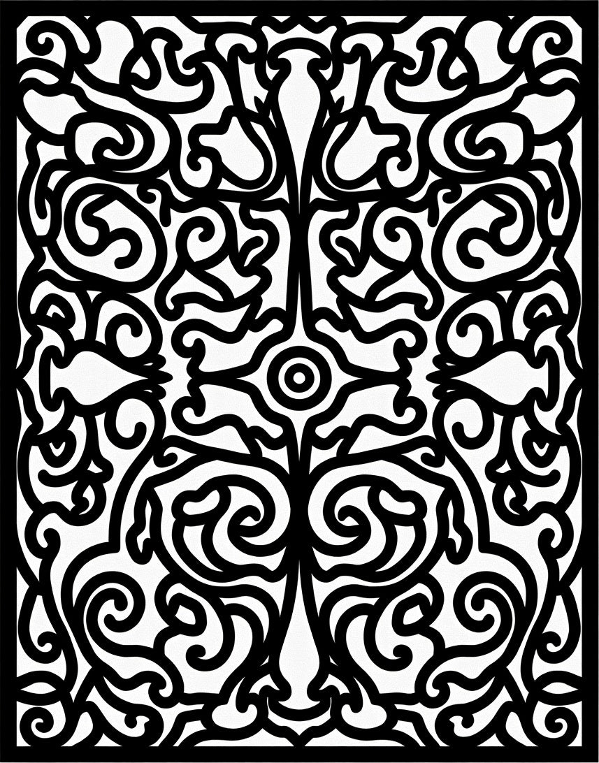 Intricate Black Scrollwork Pattern Rug