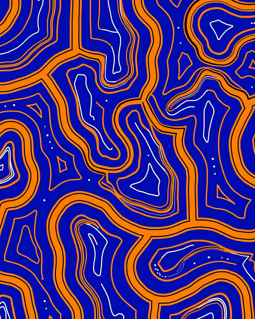 Abstract Blue Orange Contour Pattern Rug