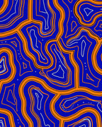 Abstract Blue Orange Contour Pattern Rug