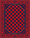 Red Blue Ornate Checkerboard Pattern Rug