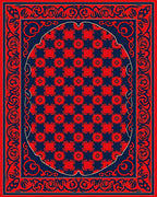 Red Blue Ornate Checkerboard Pattern Rug