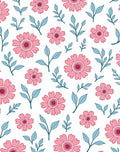 Pink Floral Pattern With Blue Leaves Rug