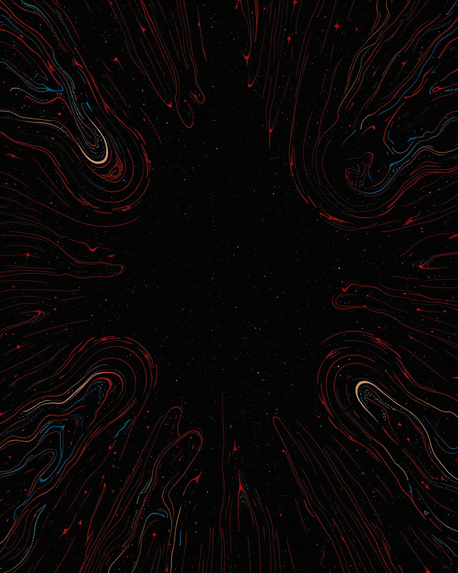 Cosmic Swirls With Red Blue Lines Rug