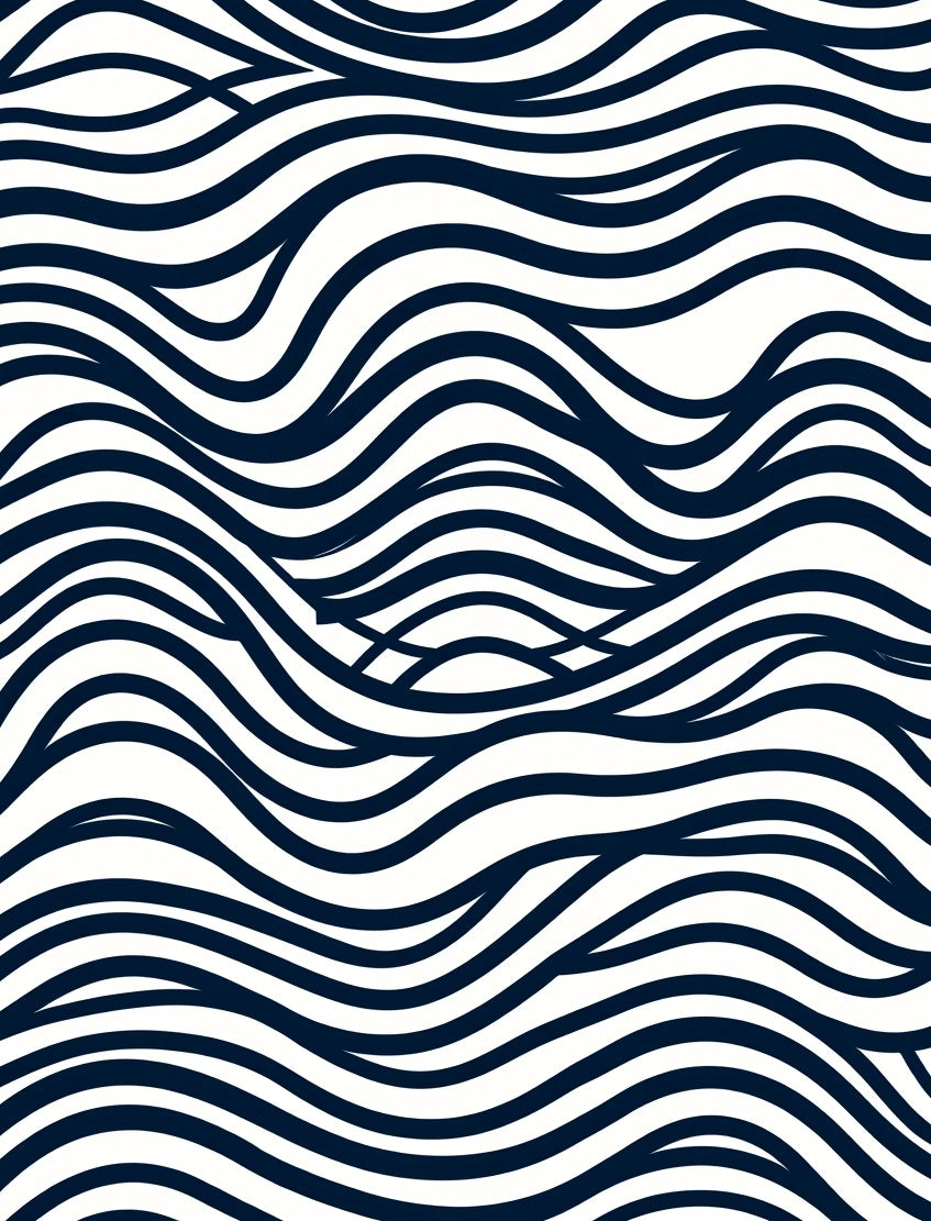 Abstract Navy White Wavy Lines Pattern Rug