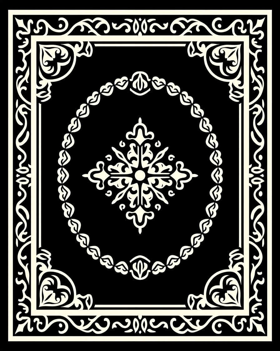 Elegant Black Ivory Classic Floral Design Rug
