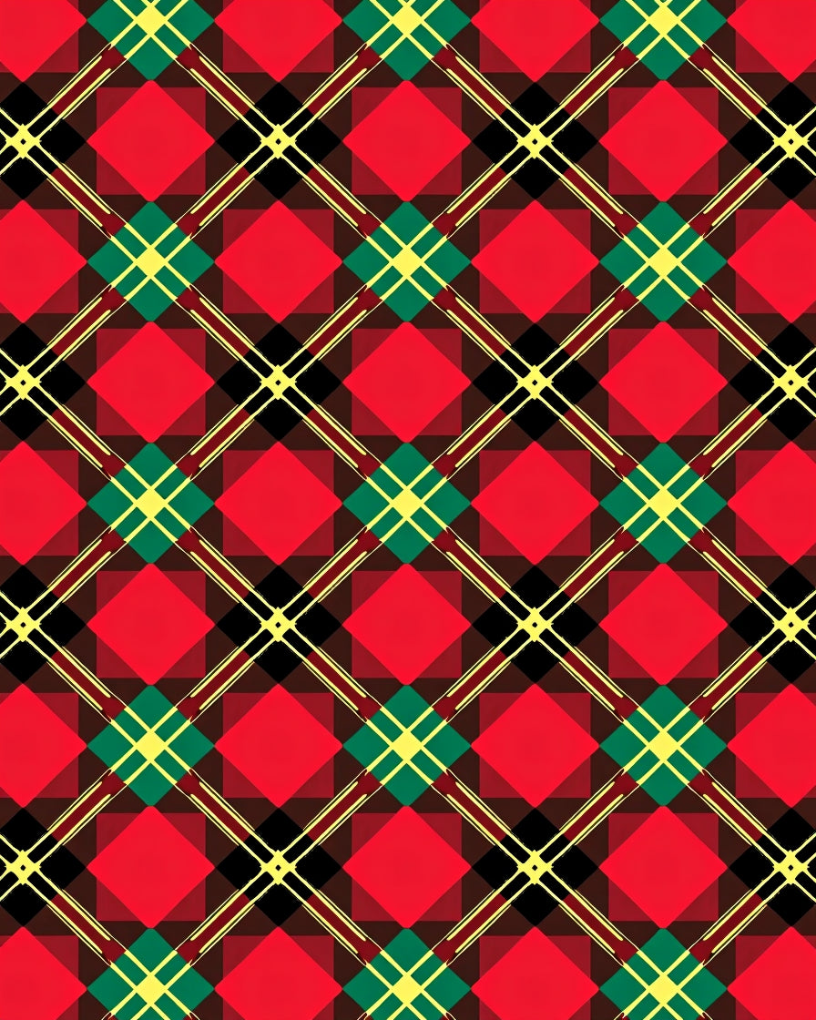 Classic Red Green Yellow Plaid Pattern Rug