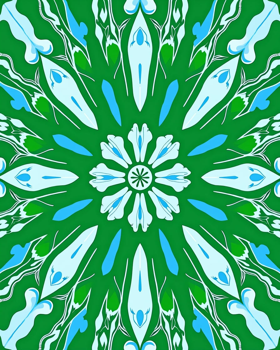 Green Blue Floral Mandala Pattern Rug