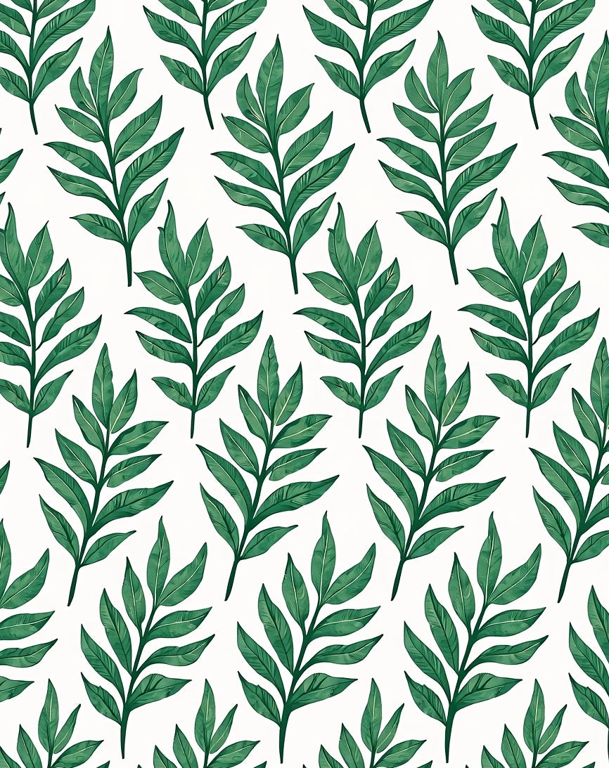 Earthy Green Leaf Pattern Rug
