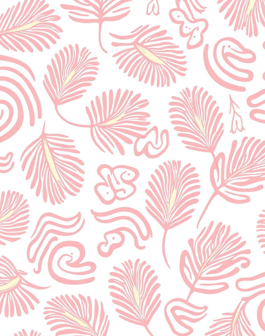 Abstract Pink Feather Swirl Design Rug