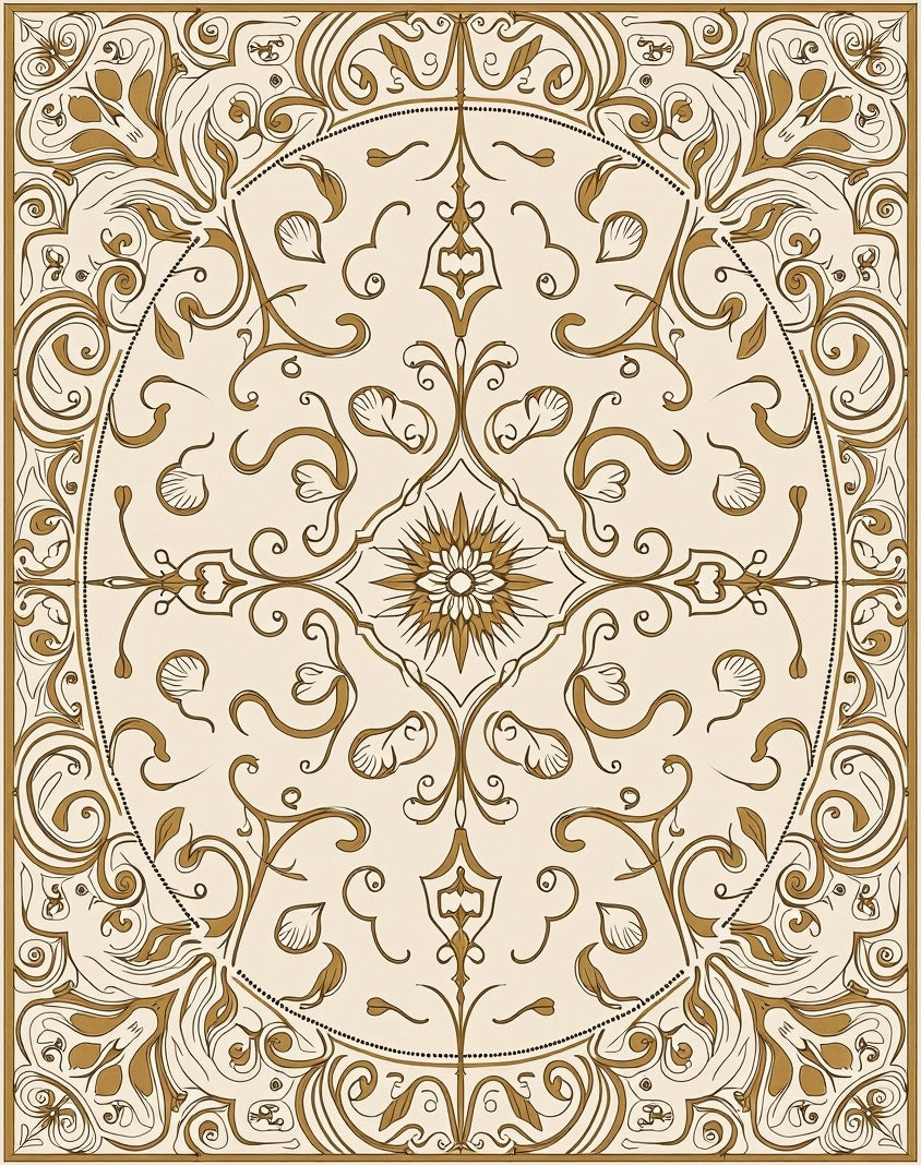Floral Scrollwork Cream Bronze Pattern Rug