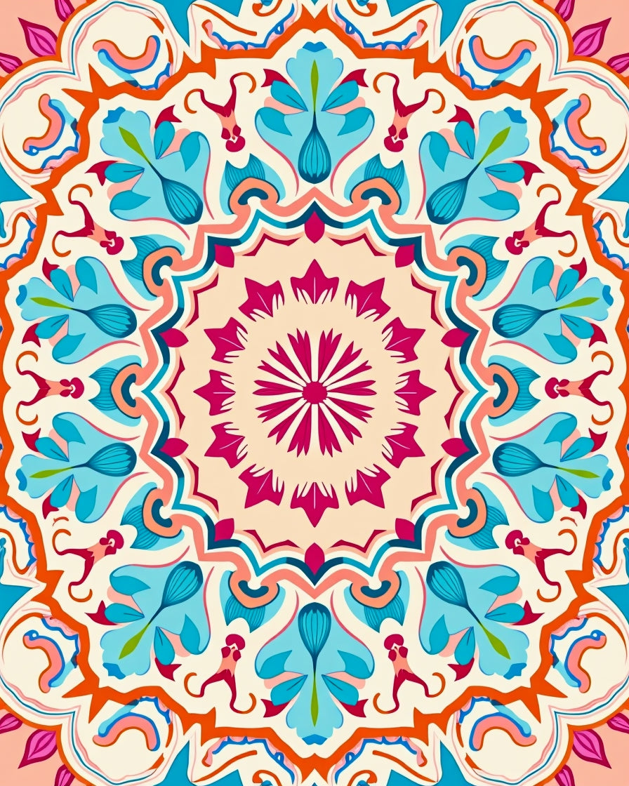 Vibrant Teal Floral Mandala Design Rug