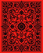Intricate Red Black Floral Medallion Rug
