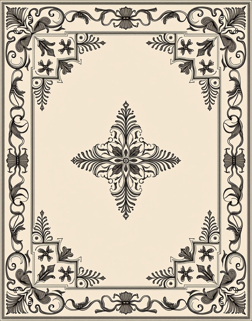 Ornate Baroque Swirl Floral Pattern Rug