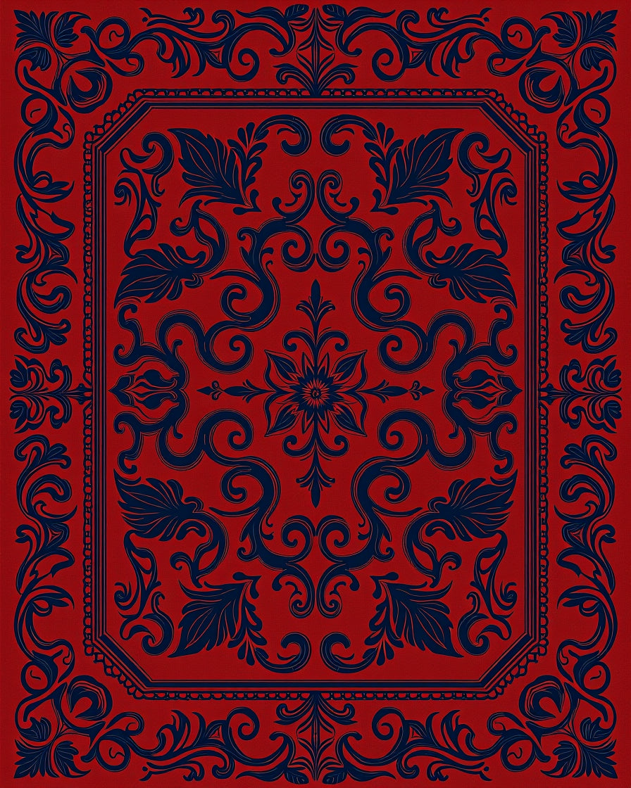 Classic Red Navy Floral Scroll Rug